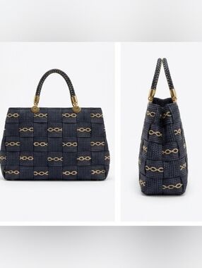 MEUCCI* made in Italy Navy woven crossbody/satchel purse, 2 top zip compartments